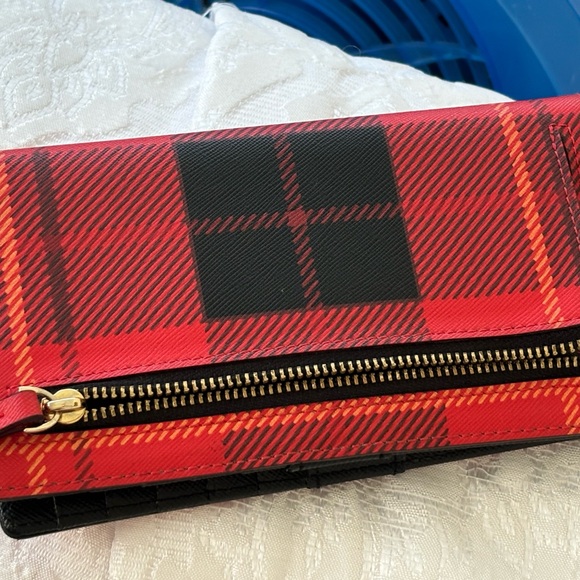 Kate Spade wallet snap-close bifold black red plaid - Picture 5 of 7
